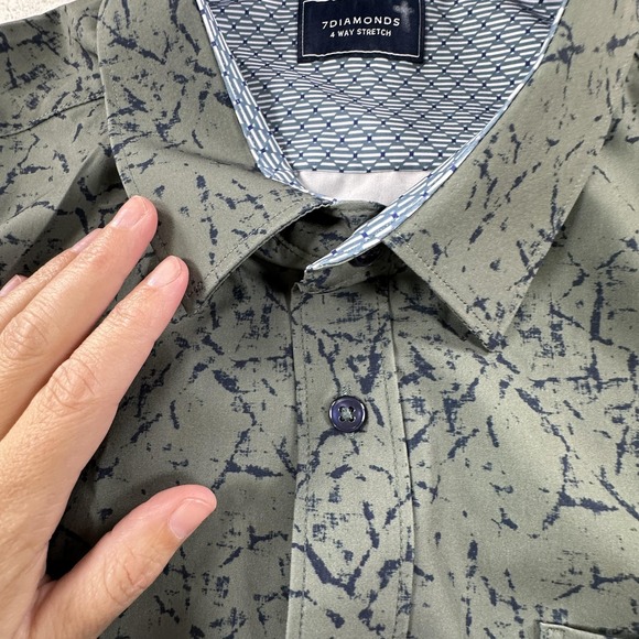 7 Diamonds Shirt Mens Large Green Timeless Melody 4-Way Stretch Short Sleeve - Picture 5 of 11